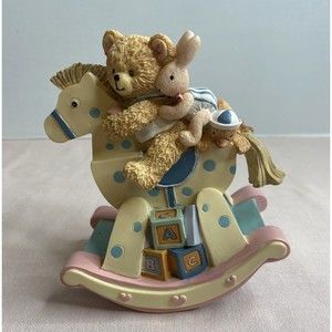 Gift Wrapped Music Box. Rocking Horse ,Teddy Bear, & Rabbit.
